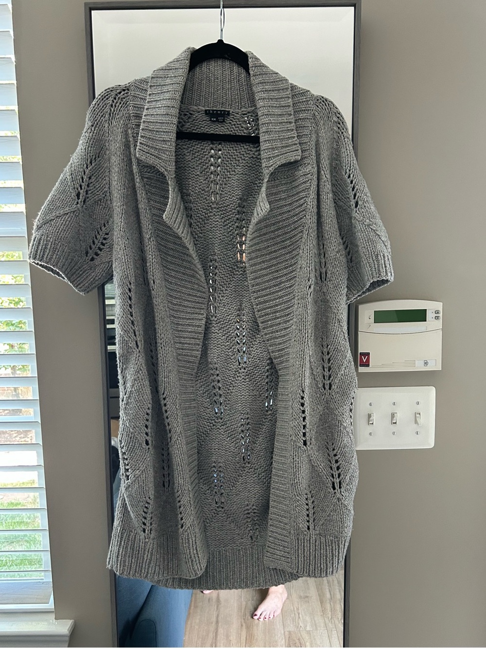 Theory Gray Open-Front Short-Sleeve Knit Cardigan Cotton Blend size Medium